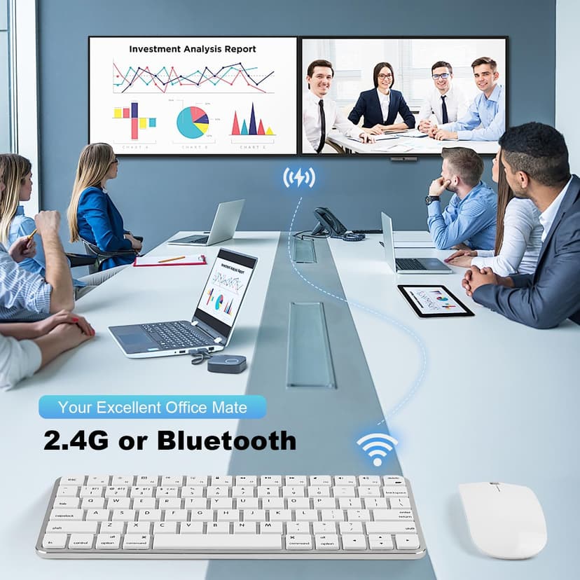 5 in 1 Aluminum Keyboard and Mouse for Mac Wireless Keyboards Bluetooth Rechargeable Mouse Compatible with iMac MacBook iPad and All MacOS iOS Windows Android Devices
