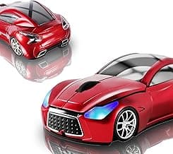 Elec Space Wireless Car-Shape Mouse With LED Headlights, 2.4G Unique for Kids, USB Receiver, 1600 DPI Cool Gaming for Laptop PC Computer-Red
