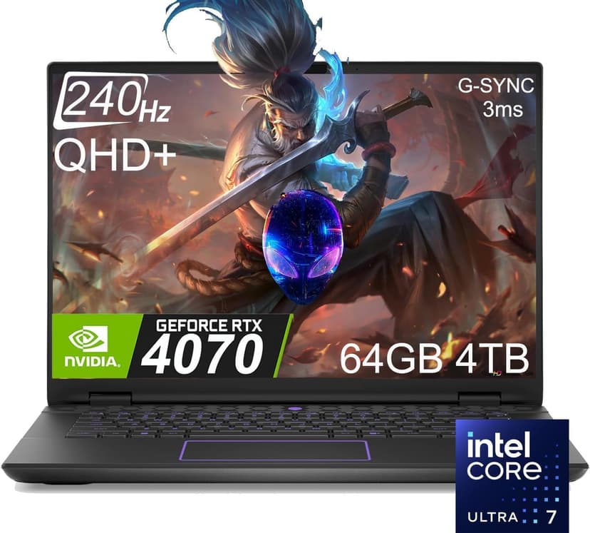 Alienware M16 R2 AI Gaming Laptop (16" 240Hz QHD+ 2K Display, Intel Core Ultra 7 155H, 64GB RAM, 4TB SSD, NVIDIA GeForce RTX 4070 8GB) RGB Backlit Keyboard, FHD IR Camera, WiFi 7, Win 11 Home