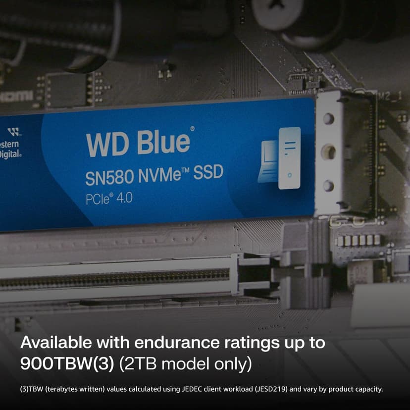 Western Digital 500GB WD Blue SN580 NVMe Internal Solid State Drive SSD - Gen4 x4 PCIe 16Gb/s, M.2 2280, Up to 4,000 MB/s - WDS500G3B0E