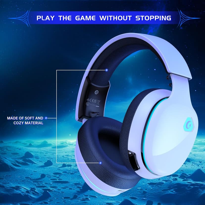Gaming Headset Wireless 2.4GHz for PS5, PS4 Fortnite/Call of Duty/FPS Gamers, PC, Switch, Bluetooth 5.3 Gaming Headphones with ENC Microphone, Surround Sound, 40+H Battery (White)