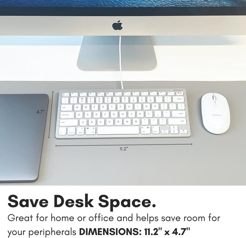 Macally Small Wired Keyboard for Mac and Windows - 78 Scissor Switch Keys Compatible Apple Keyboard - USB Mini Keyboard That Saves Space and Looks Great - Plug and Play Wired Mac Keyboard - Aluminum