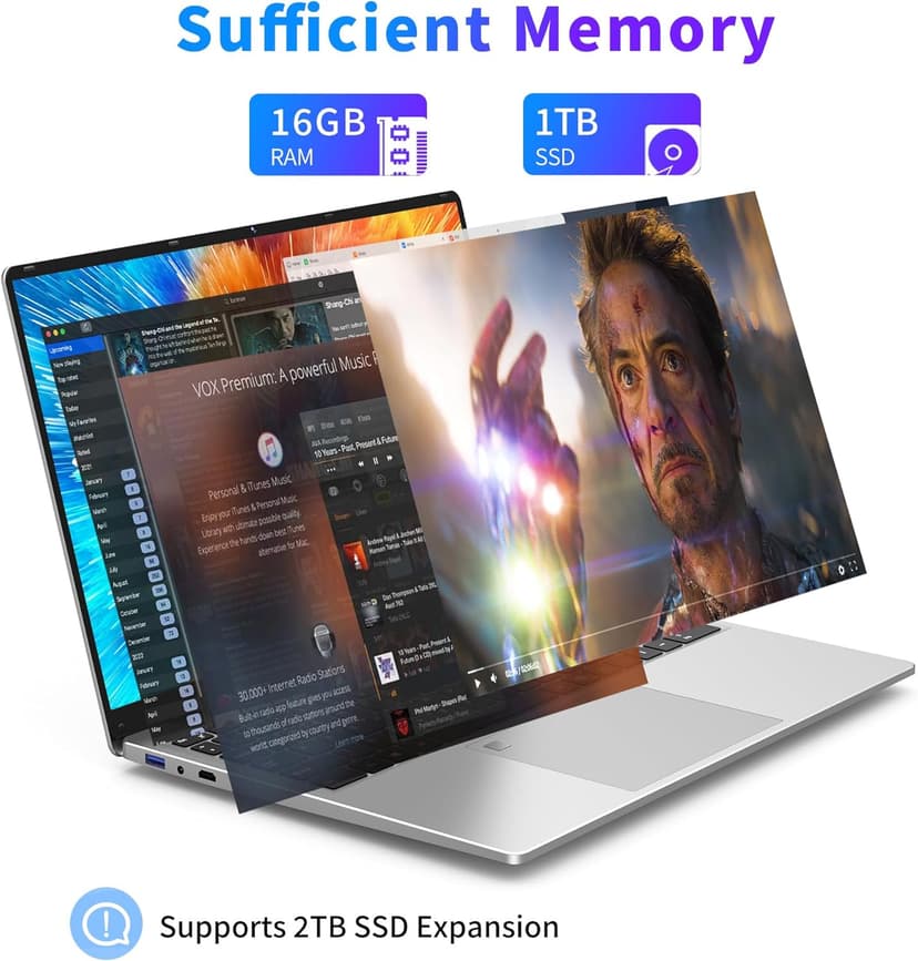 16 Inch Laptop Computer 2025, Gaming Laptop, 16GB RAM 1TB SSD, N100 Processor, FHD 1920 * 1200, 180° Open, Backlit Keyboard, Windows 11 Pro, Fingerprint Unlock, UHD Graphics 750 MHz, Student