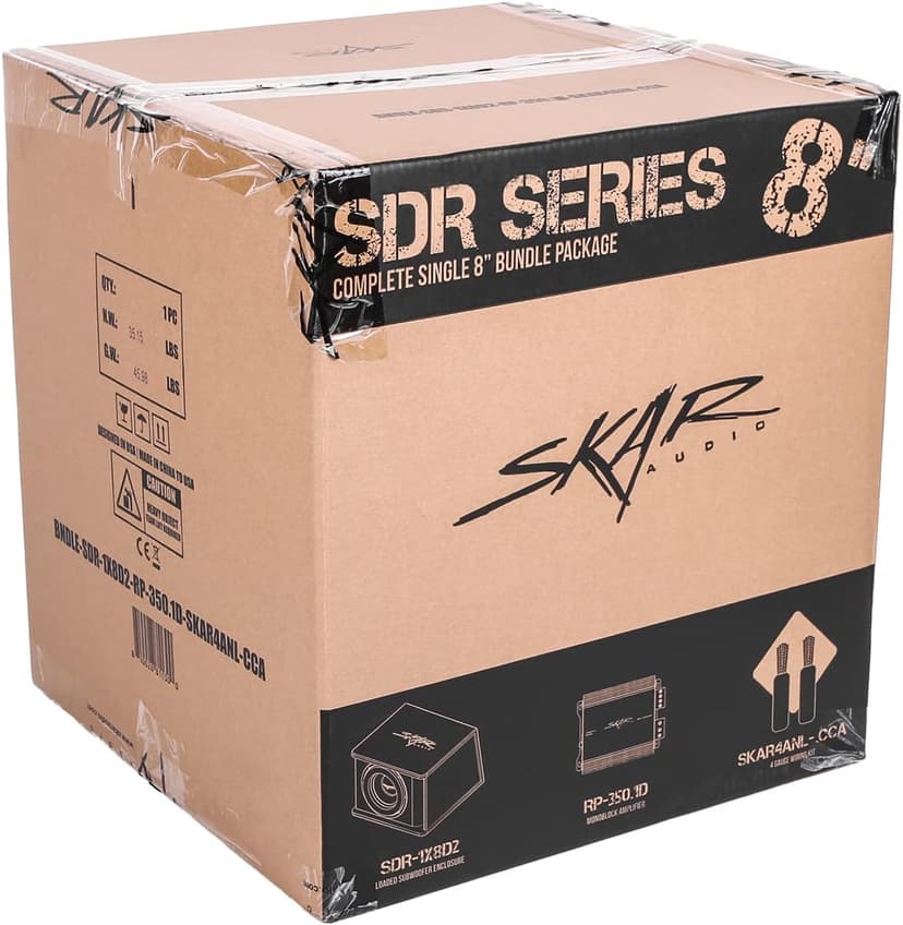 Skar Audio Single 8" Complete 700 Watt SDR Series Subwoofer Bass Package - Includes Loaded Enclosure with Amplifier