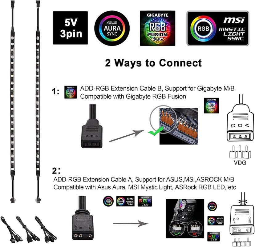 Addressable RGB PC LED Strip, 13.78 x 0.39 x 0.12 inches Clear Silicone Covering, for 5V 3-pin argb Header, Built-in Eight Strong Magnets, Easy to Install