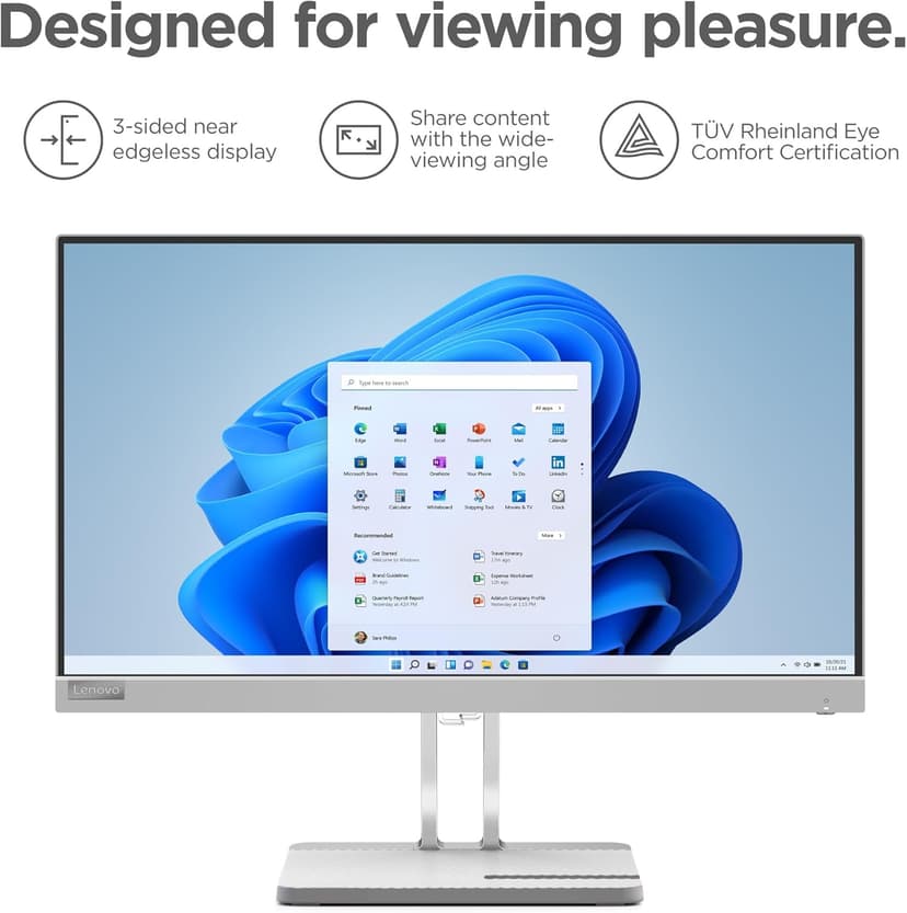 Lenovo L22e-40 Monitor, 21.45” FullHD Resolution, 250 nits Brightness, 75Hz Refresh Rate, AMD FreeSync, HDMI and VGA Ports, Tilt-Adjustable Stand, Natural Low Blue Light, Cloud Grey