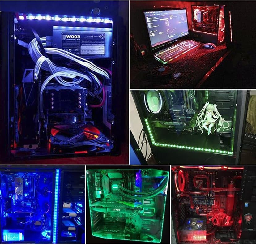 RGB LED Strip Computer Lighting via Magnet with Controller for Desktop Computer Case Mid Tower Full Tower (24Key Remote,2PK,30CM,R Series)