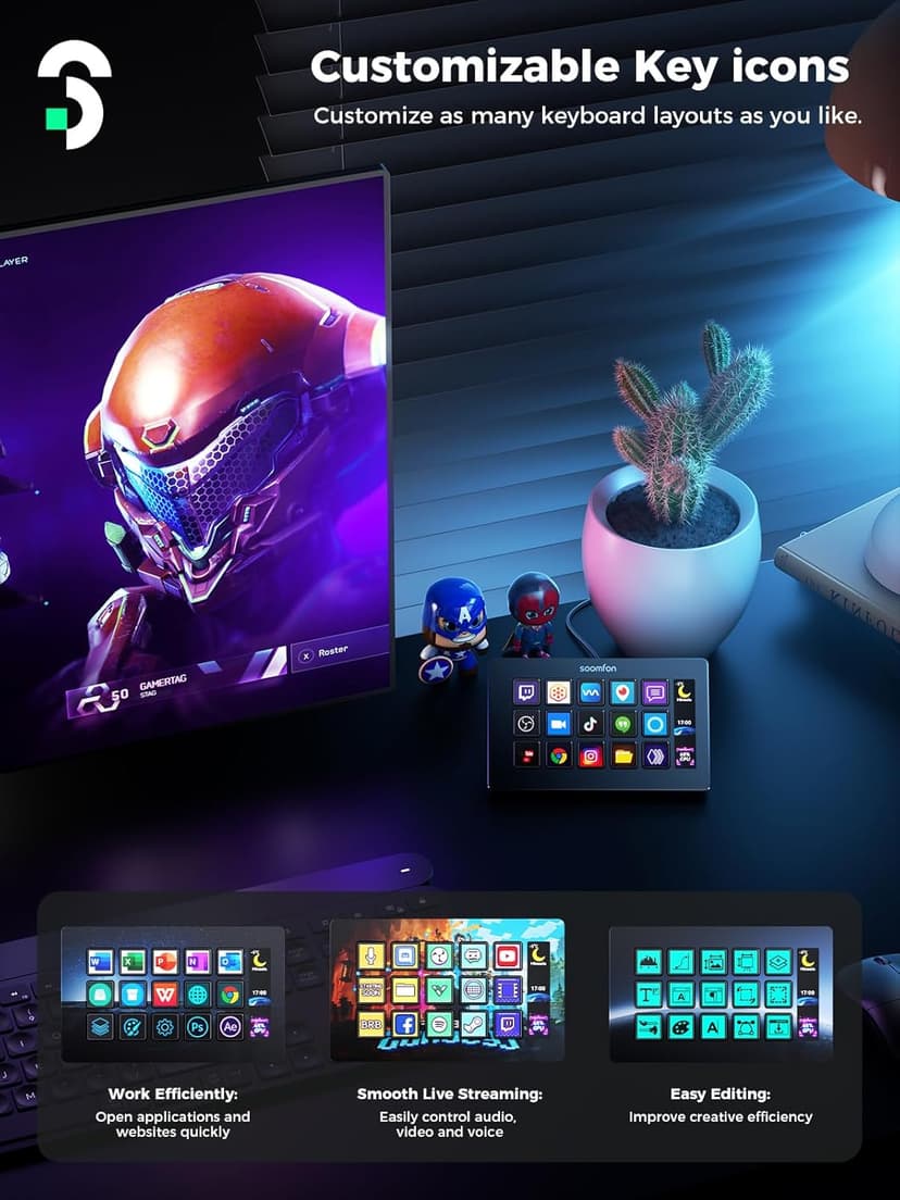 Stream Controller - SOOMFON Stream Control Deck with 15 LCD Macro Keys Customizable to Trigger Actions in OBS Twitch YouTube Compatible with PC & Mac for Content Creators Streaming Gaming