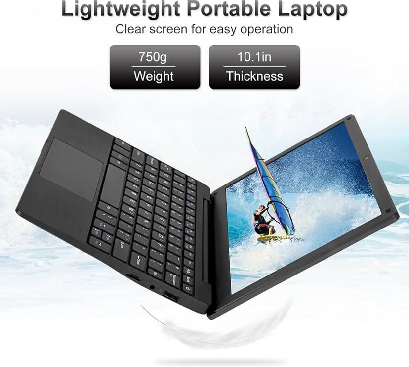 10.1Inch Laptop,Quad-Core Processor with Android 12.0 OS,2GB RAM,64GB EMMC,Built-in Camera,WiFi,USB Interface,Tpye-C Charging for Learning and Entertainment (Black 2GB+64GB)