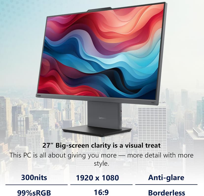 Lenovo ThinkCentre Neo 50a Gen 5 Business All-in-One PC, 27" FHD, Intel Core i7-13620H (Beats Intel i9-12900), 32GB DDR5, 1TB NVMe, Wi-Fi 6 + BT, RJ-45, Webcam, Wired KB & Mouse, Win 11 Pro - Black