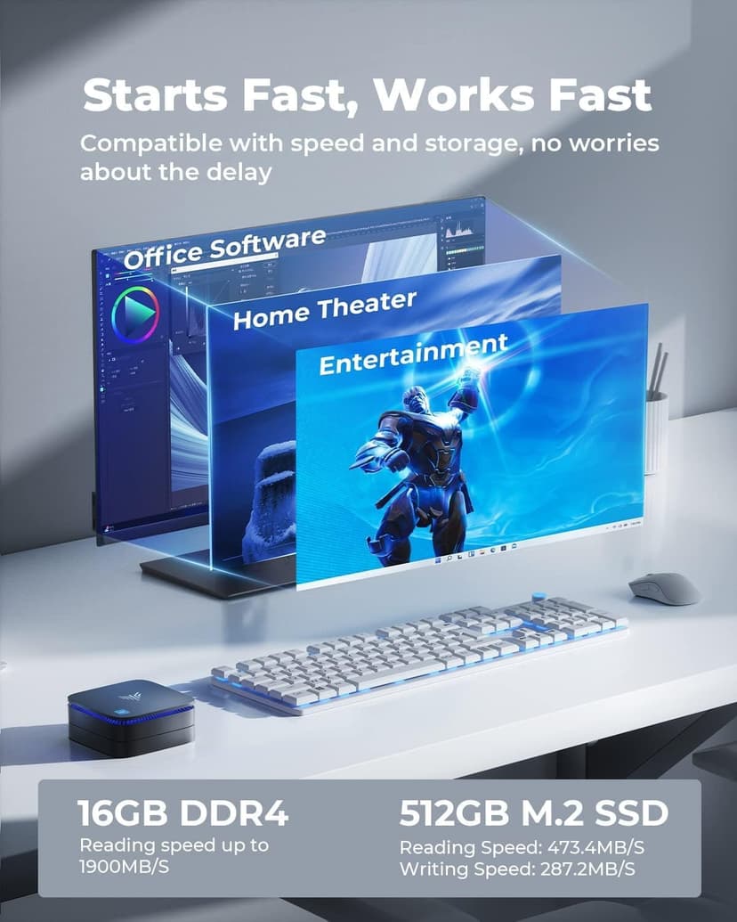 KAMRUI AK1PLUS Mini PC Computer, 12th Alder Lake- N95 up to 3.4 GH, 16GB RAM 512GB M.2 SSD, Mini Desktop Computer, Support 2.5" SSD (up to 2TB), WiFi, BT, 4K, HTPC for Business, Home, Office