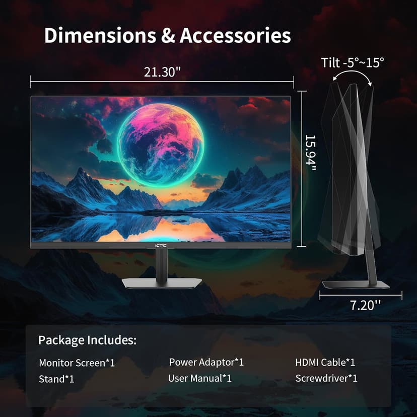 24.5 Inch 100Hz IPS Computer Monitor - FHD(1920 x 1080P), Anti-Blue Light Screen, 126% sRGB, 16.7M, Support FreeSync and GSync, PC Monitor for Casual Gaming and Working