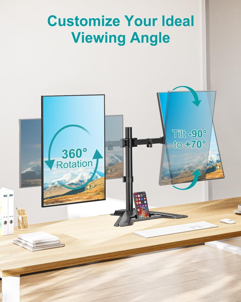 MOUNT PRO Dual Monitor Stand, Free-Standing Full Motion Monitor Desk Mount Fits 2 Screens up to 27 inches,17.6lbs with Height Adjustable, Swivel, Tilt, Rotation, VESA 75x75 100x100, Black