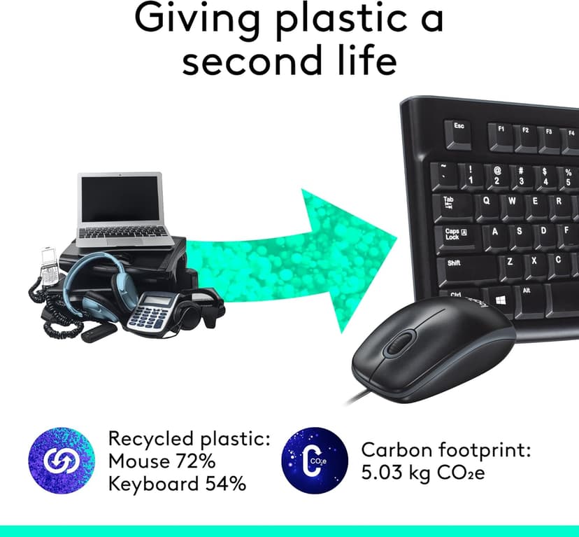 Logitech MK120 Wired Keyboard and Mouse Combo for Windows, Optical Wired Mouse, Full-Size, USB, Compatible with PC, Laptop - Black