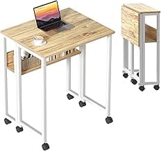 GreenForest Folding Desk Small Rolling Desk with Storage Shelf,24.8 inch Foldable Computer Desk with Wheels for Small Space,Easy Assembly,Oak