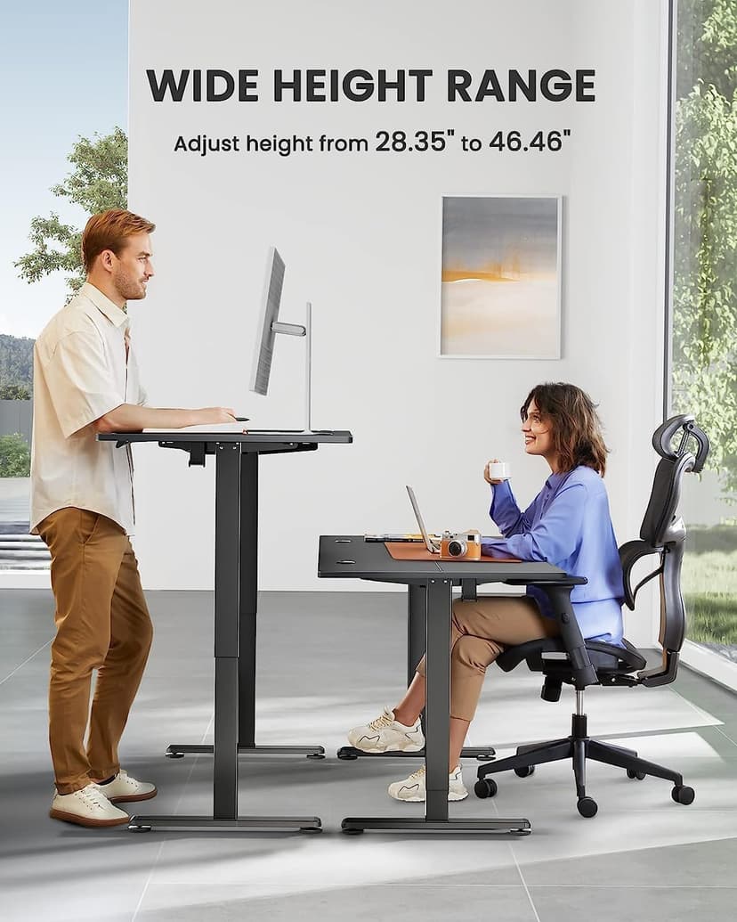 Height Adjustable Electric Standing Desk, Sit Stand up Desk, Memory Computer Home Office Desk with Two-Piece Desktop (Black, 48 * 24 Inch)