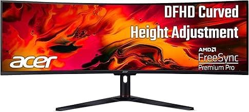 Acer 49 Inch 1800R Curved Zero-Frame DFHD (3840 x 1080) Gaming Monitor | AMD FreeSync Premium Pro | Up to 144Hz Refresh | 4ms (G to G) | 1 x Display Port 1.4 and 2 x HDMI 2.0 Ports | EI491CR