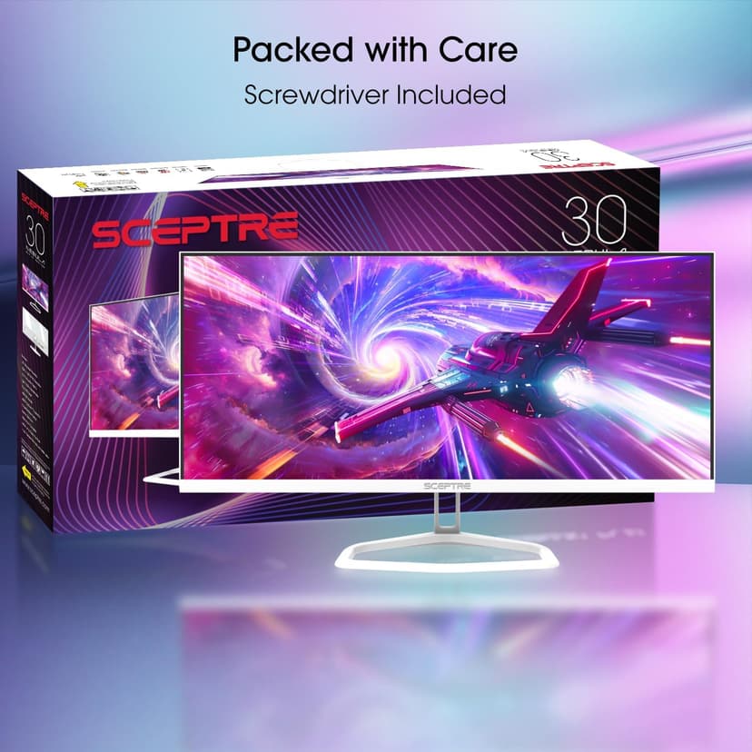 Sceptre IPS 30-inch Gaming Monitor 2560 x 1080 DisplayPort x2 HDMI x2 up to 210Hz 1ms Ultra Wide/Slim Build-in Speakers, Tesla-White 2025 (E305B-FU200TW)