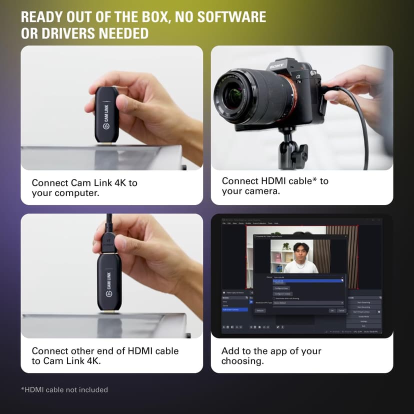 Elgato Cam Link 4K – External Capture Card for DSLR & Camcorder, ActionCam as Webcam, Meet/Stream/Record in 1080p60 or 4K30/4K60, Easy Connect for OBS/Zoom/Discord – HDMI to USB 3.0, PC/Mac/iPad
