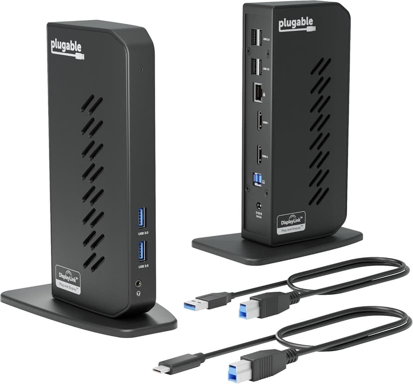 Plugable USB 3.0 and USB-C Universal Laptop Docking Station with 2 HDMI Ports for Windows, Mac (Driver Required), and ChromeOS. Gigabit Ethernet, Audio