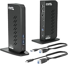 Plugable USB 3.0 and USB-C Universal Laptop Docking Station with 2 HDMI Ports for Windows, Mac (Driver Required), and ChromeOS. Gigabit Ethernet, Audio