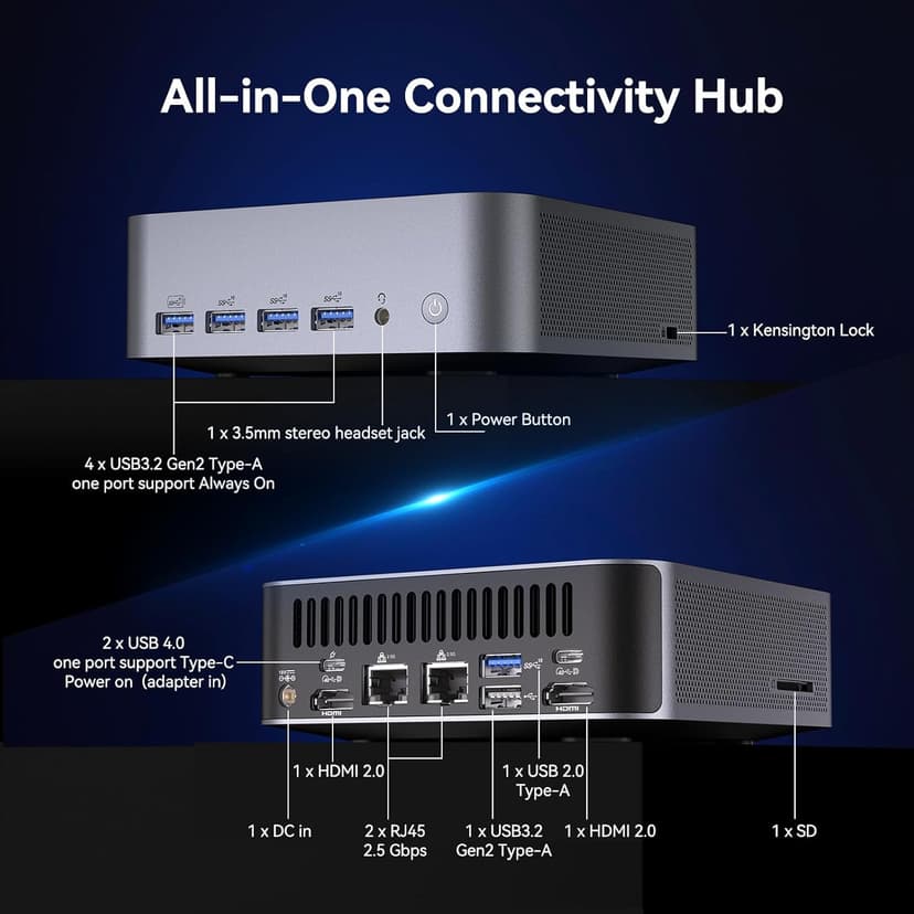 GEEKOM GT1 Mega AI Mini PC,14th Gen Intel Ultra U5-125H (14C/18T,Up to 4.5 GHz) 32GB DDR5 1TB SSD, Mini Desktop Computers Windows 11 Pro Support Dual 2.5G LAN/WiFi 7/BT 5.4 /USB4.0/8K/3-Year Warranty