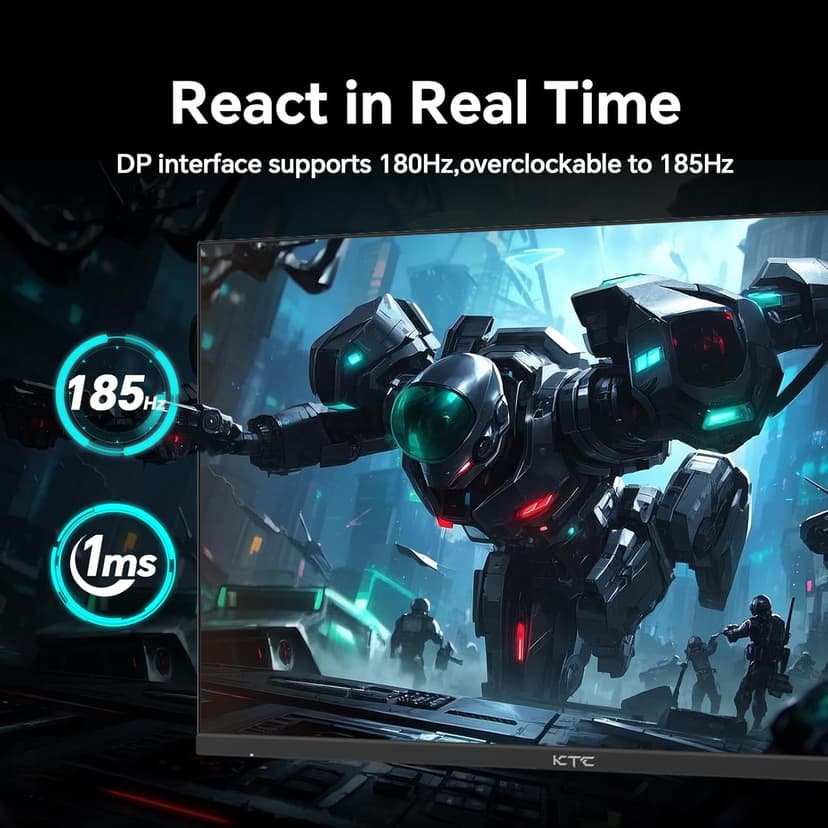 24 inch Gaming Monitor QHD 180Hz, Fast IPS 1440p Computer Monitor, Up to 185Hz, 1ms, G-Sync/FreeSync, HDR400, Height Adjustable, 2 x HDMI, 1 x DP H24T7