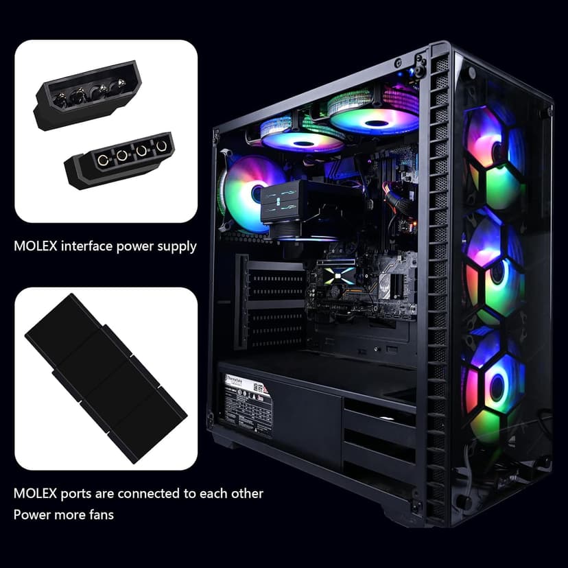 DS RGB Fans, 120mm 6 Pack Case Cooling LED Fans for White Black PC Case, CPU Cooler and Radiators System (DK Series)