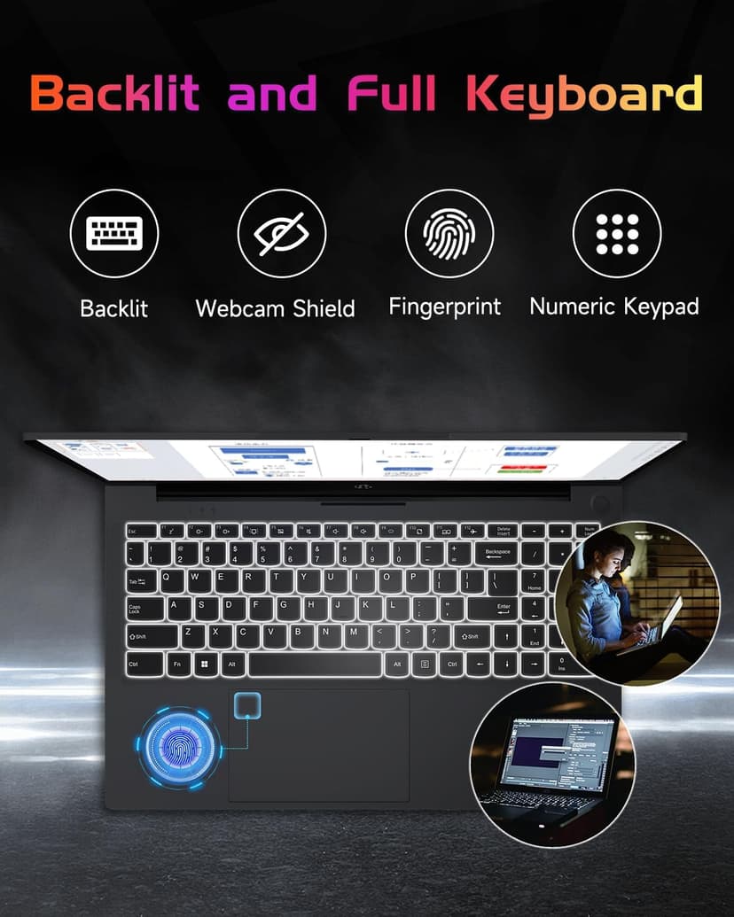 NIMO 15.6 IPS FHD-Laptop, 16GB RAM 1TB SSD Intel Pentium Quad Core N100, Computer with Backlit Keyboard Fingerprint (Beat to i3-1115G4 Up to 3.4GHz) Laptops for Student, Win 11 Gray