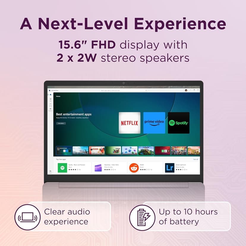 Lenovo Chromebook 15 (15.6" FHD Display, 4GB RAM, 128GB Storage (64GB eMMC + 64GB SD Card) 2TB Cloud Storage, Intel Celeron), Home & Student Laptop, Webcam, Wi-Fi 6, 10-Hr Long Battery Life, Chrome OS