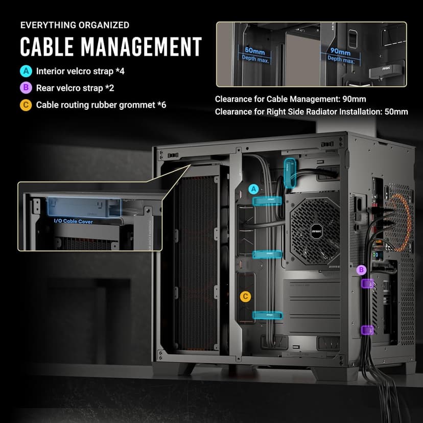 Antec C8 ARGB, 2X TQR 160mm & 1x TQ 140mm ARGB PWM Fans Included,Dual-Chamber Layout, Type-C, 360mm Radiator Support, Seamless TG Front & Side Panels, RTX 40 Compatible, Full-Tower E-ATX PC Case