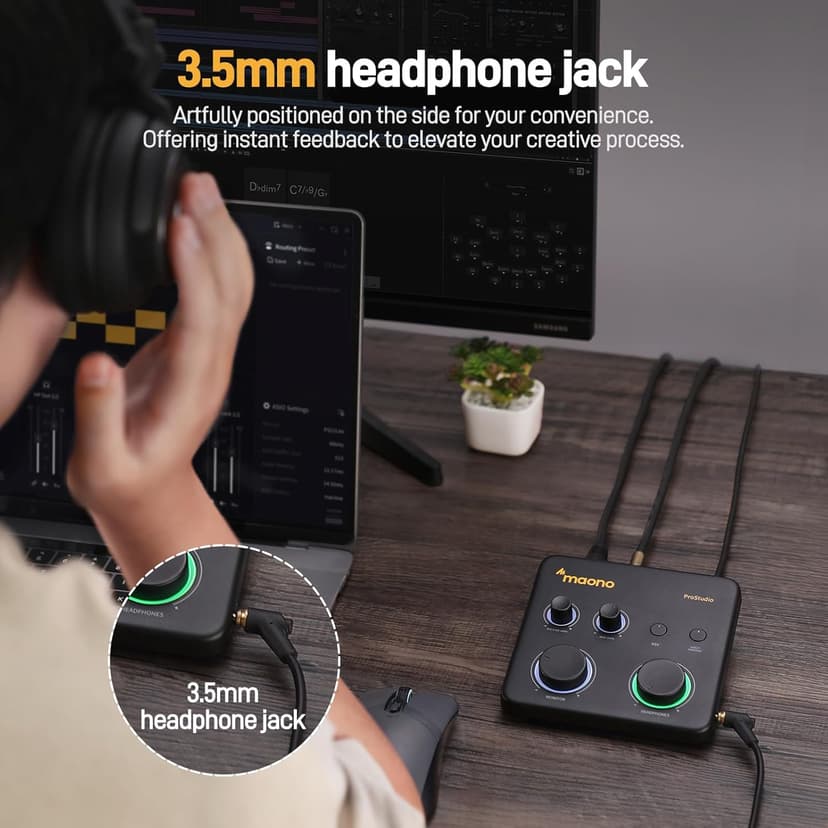 MAONO USB Audio Interface for PC: Interface with XLR Input 24-bit/192kHz Routing Software LOOPBACK ASIO Driver for Recording Music, Home-Studio, Guitar, Podcast, Streaming, DAW(PS22 Lite Black)