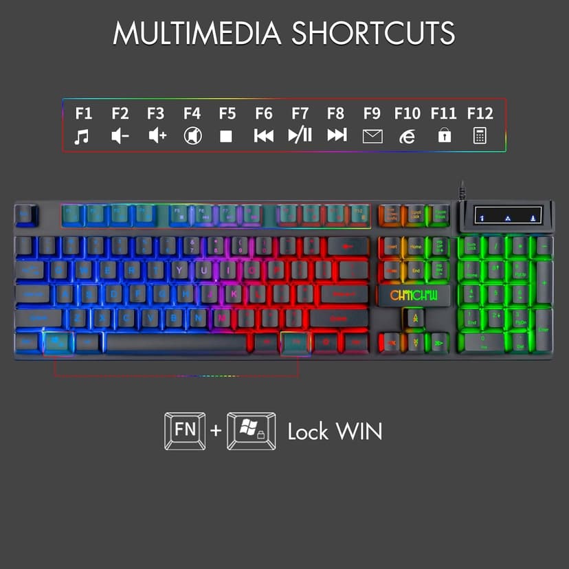 CHONCHOW Gaming Keyboard and Mouse Led Backlit USB Wired with Light Up 104Key 3600DPI 2 Side Button Mouse Keyboard Mechanical Feeling Compatible with PC Mac OS Xbox Ps4 Ps5 with Mousepad