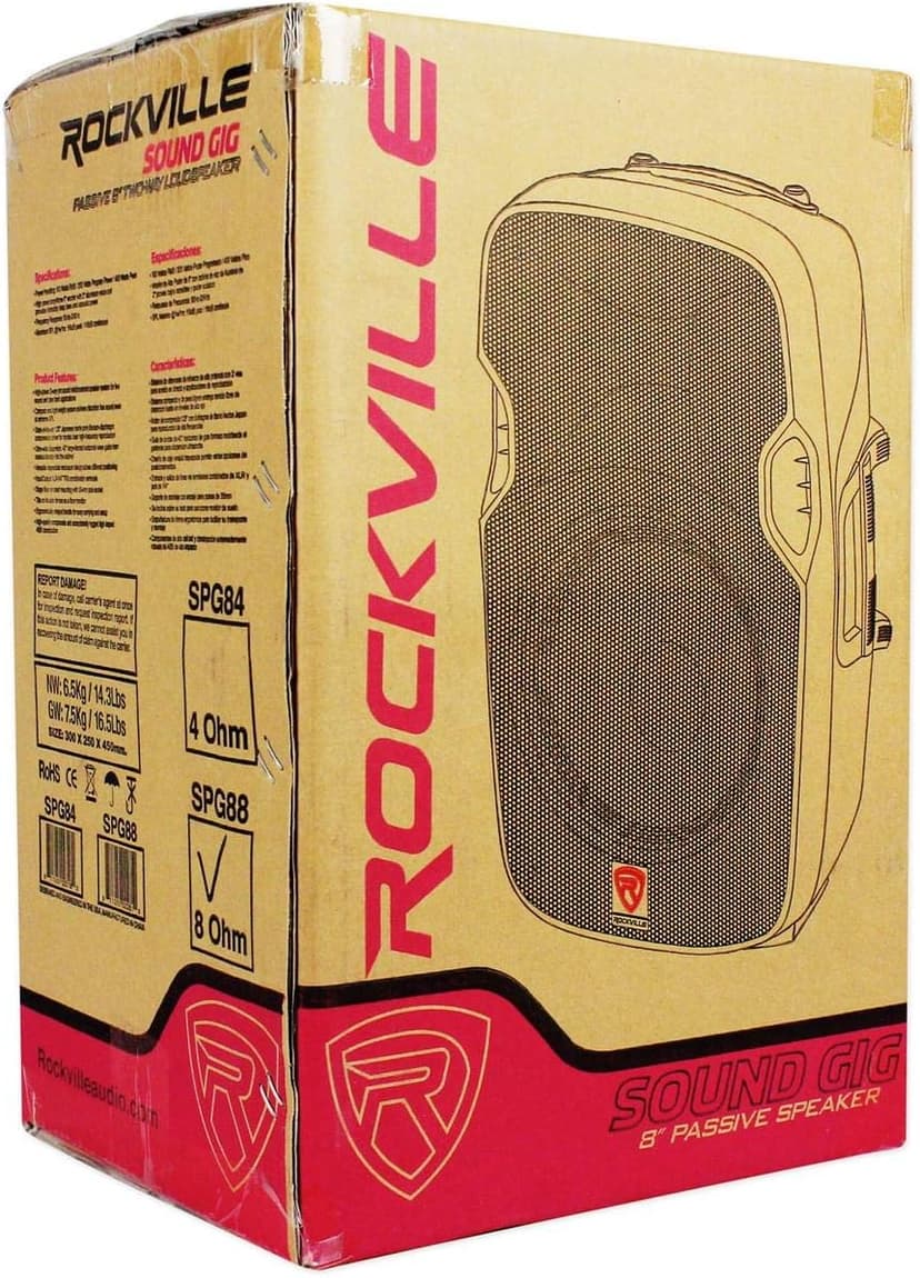 Rockville SPG88 400W Peak 8" Passive PA Speaker 8 Ohm, Lightweight ABS Cabinet, High-Sensitivity Driver, Durable Design, for DJs and Live Events