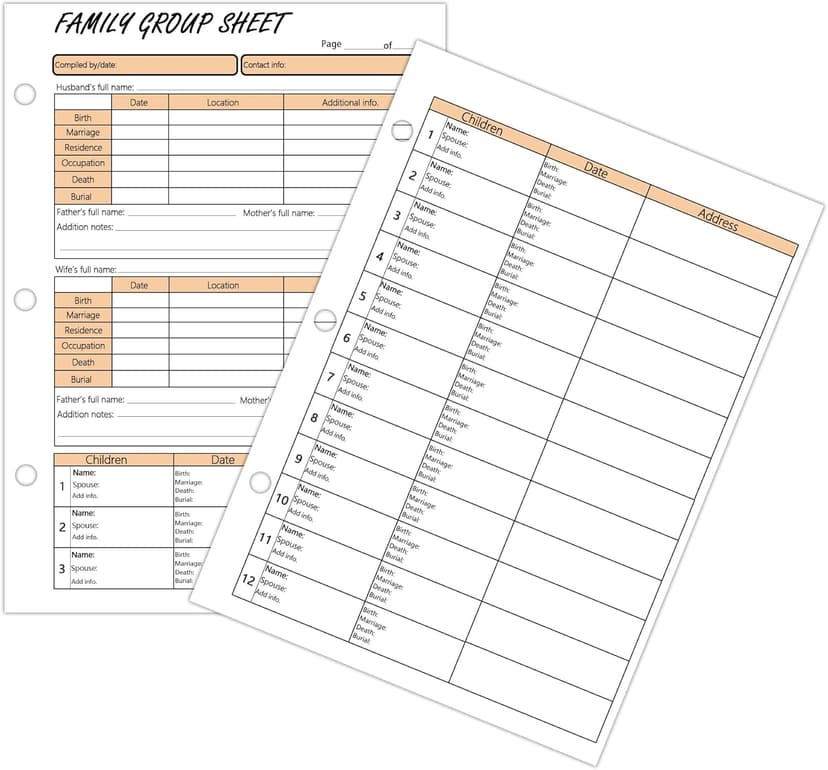 3 Hole 12th Generation Family Group Sheets,Two Sided Blank Genealogy Forms Genealogy Worksheets Archival Supplies for Research Ancestry Family Member History,8.5×11 Inches,50 Pcs