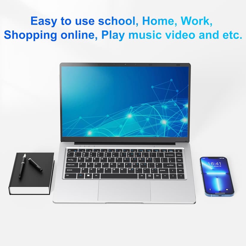 Laptop Computer, 14 inch Laptop Dual-Core Cerelon N4000 6GB RAM 128GB SSD Portable Laptop, 1366x768 IPS Display Fanless Design Laptop PC, WiFi 2.4/5G, BT 5.0, USB 3.0, Mini HDMI, Include USB-C Hub