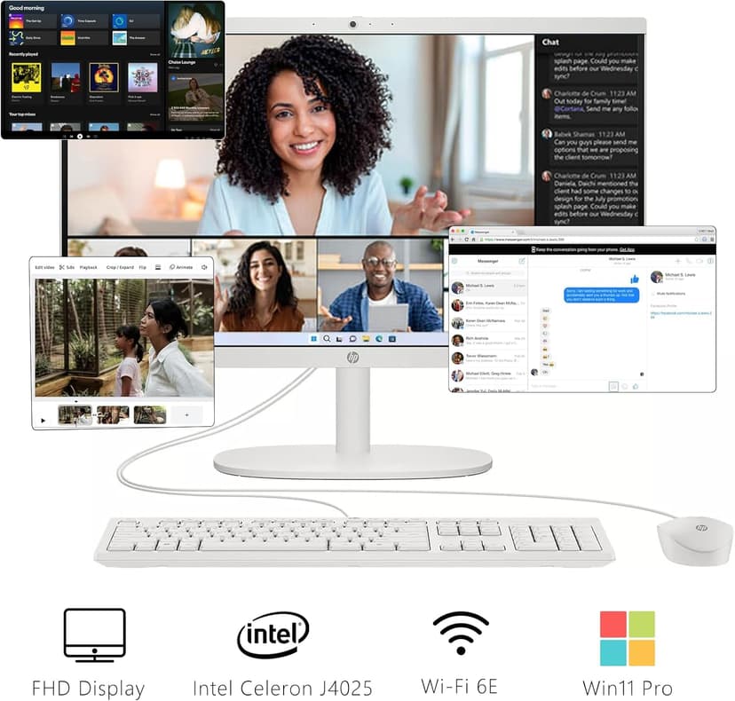 HP 21.5-inch All-in-One Desktop PC - w/Office 2024 Lifetime, Free CD/DVD Drive - FHD Display, Intel Celeron Processor, Wi-Fi 6, HDMI, HD Webcam, Windows 11 Pro(32GB RAM, 1TB SSD)