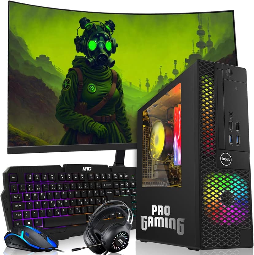 Dell OptiPlex Desktop PC – Intel Core i7, 32GB ARGB RAM, 1TB SSD, 32 Inch Curved Monitor, GT 1030 Graphics, RGB Keyboard with AI Copilot Key, Mouse & RGB Headphones, Windows 11 Home (Renewed)
