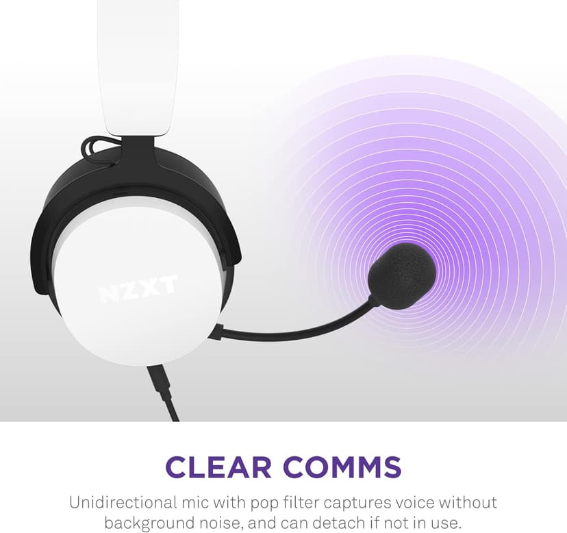 NZXT Relay Wired PC Gaming Headset - AP-WCB40-W2 - Hi-Res Audio Certified - DTS Headphone:X - 7.1 Surround Sound - Lightweight & Comfortable Design - Detachable Microphone - White