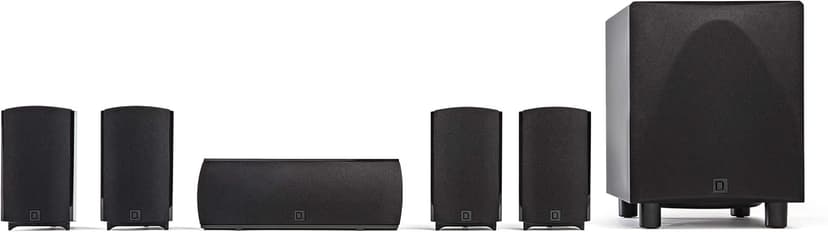 Definitive Technology ProCinema 6D - Compact 5.1 Channel Home Theater Speaker System | 250-Watt Powered Subwoofer Center Channel + 4 Speakers | Sleek Modern Looks Match Any Décor Black
