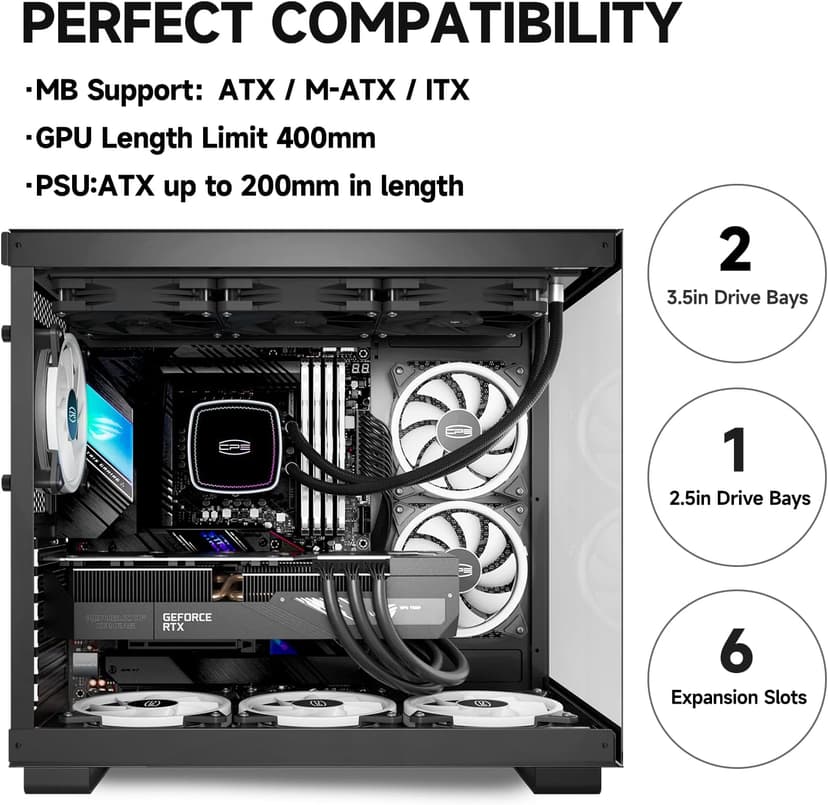 PCCOOLER C3T500 ARGB PC Case Mid Tower Desktop Computer Gaming Superior Case for ATX/M-ATX/ITX with 6 ARGB Case Fans,Column-Free Design,360MM Radiator&400MM GPU Support,Easy Installation (Black)