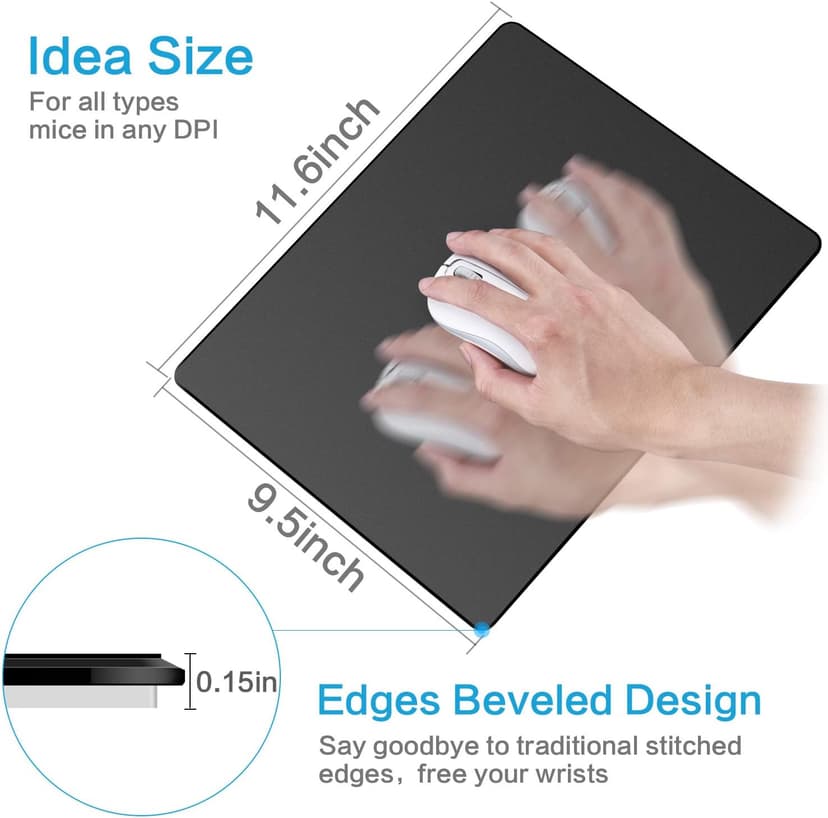Hard Mouse Pad,Unique 3 Layers Mouse Pad with Plastic Surface,Compatible with High DPI Mice Quick Gestures Enhance Precision for Gaming and Office-Large (11.6"x9.5") Black (Black - 1 pc)