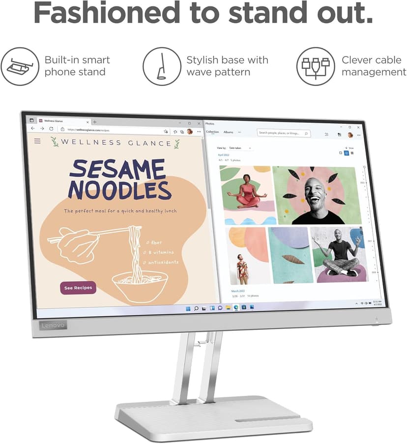 Lenovo L22e-40 Monitor, 21.45” FullHD Resolution, 250 nits Brightness, 75Hz Refresh Rate, AMD FreeSync, HDMI and VGA Ports, Tilt-Adjustable Stand, Natural Low Blue Light, Cloud Grey