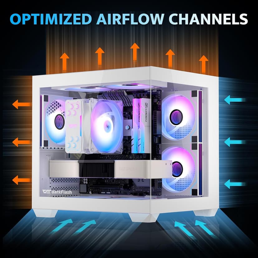 darkFlash ITX PC Case, Pre-Install 3 PWM ARGB Fans Computer Case, Full View Dual Tempered Glass ITX Case, Mini Size, Supports 240mm AIO(C275P) (White)