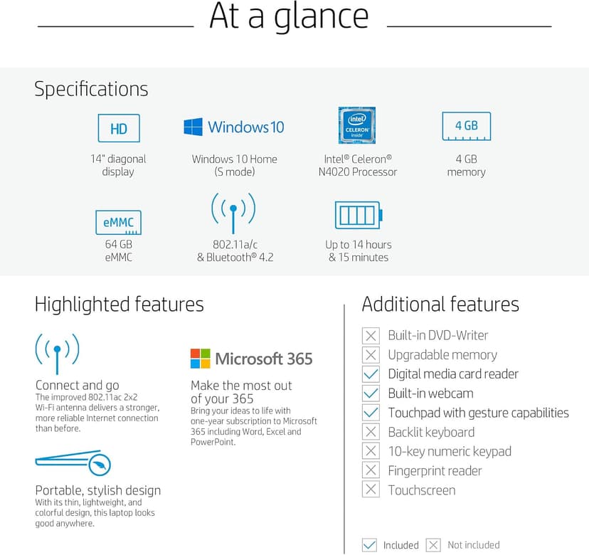 HP Stream 14-Inch Laptop, Intel Celeron N4000, 4 GB RAM, 64 GB eMMC, Windows 10 Home in S Mode With Office 365 Personal For 1 Year (14-cb188nr, Rose Pink)