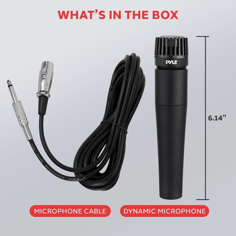 PylePro Dynamic Handheld Microphone, Professional Moving Coil Mic with Built-in Pop Filter, Wide Frequency Response, High Signal Output, Rugged Design, Low Noise Circuitry, 15' ft. XLR Cable Included
