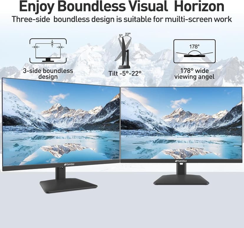 SANSUI 24 inch Monitor, Display Port Monitor IPS FHD 1080P 75Hz, Computer Monitor with Built-in Speakers, PC with HDMI,VGA,DP Ports/Eye Care/Ergonomic Tilt/HDR10 ES-24x5A