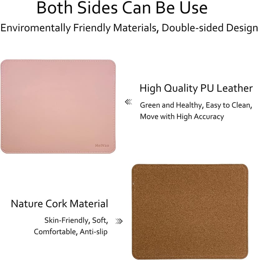 MelVan PU Leather Mouse Pad with Stitched Edge, Waterproof Gaming Mouse Mat for Computers, Laptop, Office & Home, 10.2" x 8.3", 1 Pack (Pink)