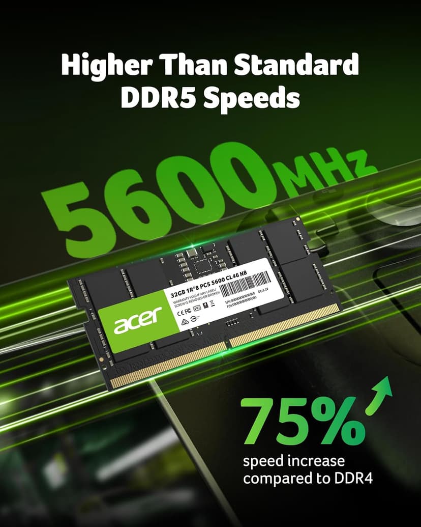 Acer SD200 DDR5 Single RAM 32GB 5600 MT/s CL46 Computer Memory for Laptop - BL.9BWWA.419