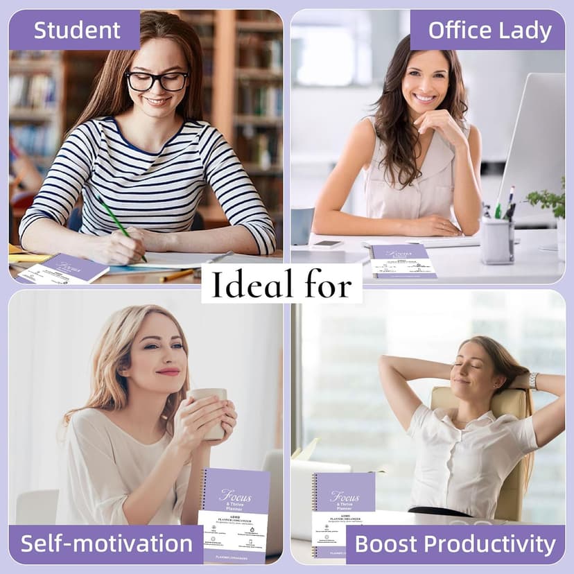 ADHD Tools Kit for Adult Women - 13-Piece Productivity & Focus Planner Set with Therapy Cards, ADHD Tools, Cleaning & Chore List, Pocket Planner, Stickers and Customized Pens